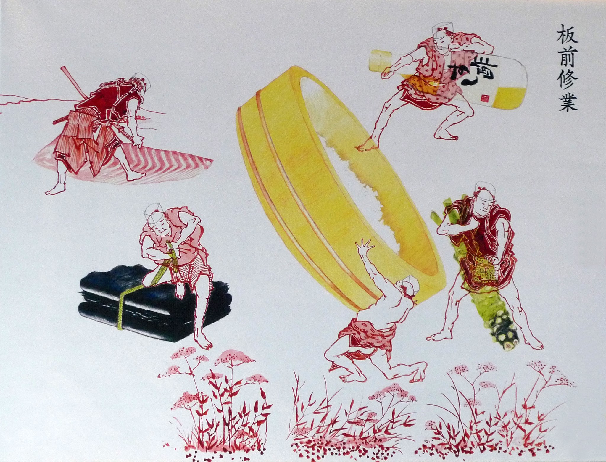 La préparation du riz vinaigré, des algues, du wasabi et des nigiris