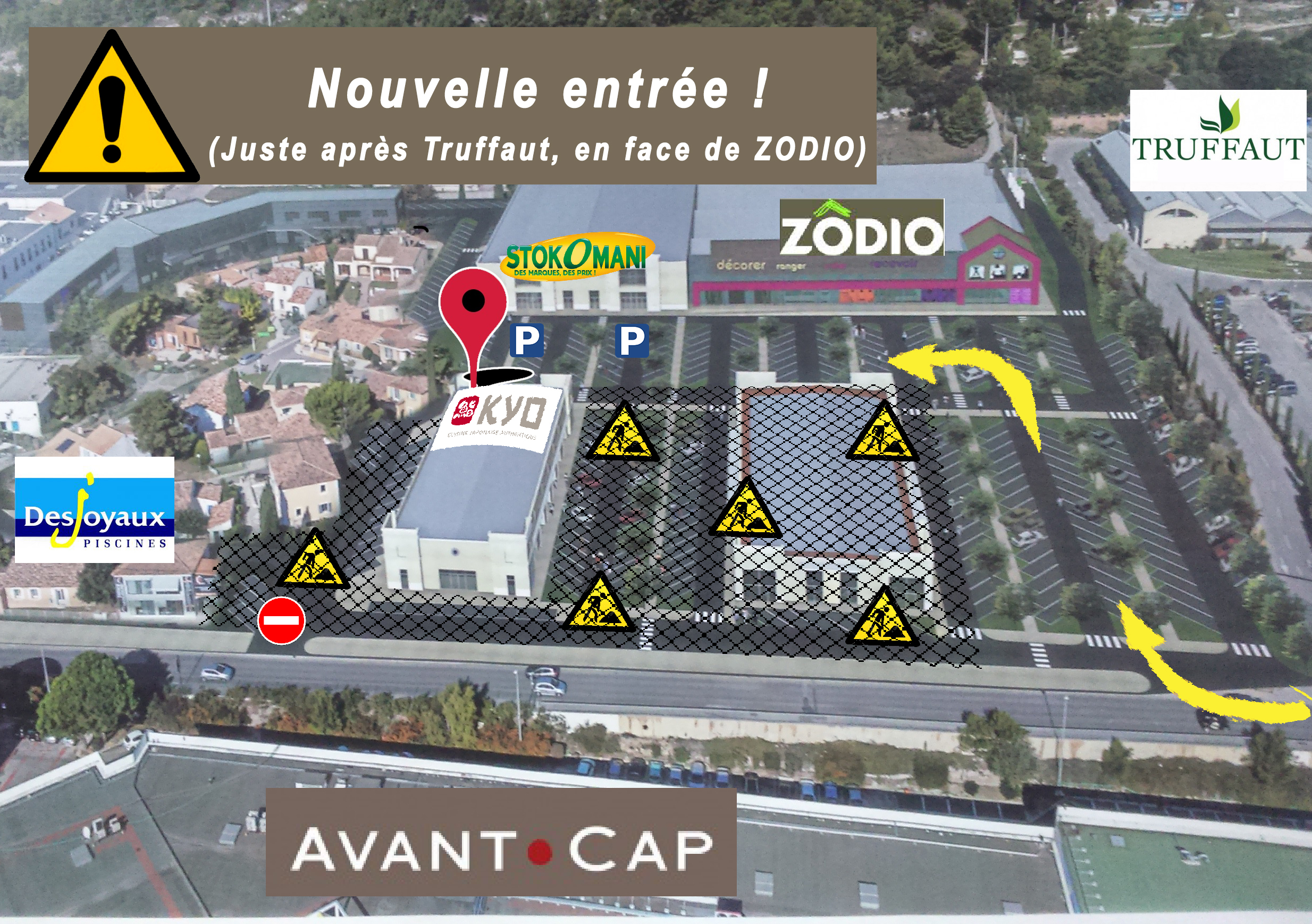 Nouvel accès parking restaurant kyo plan de campagne