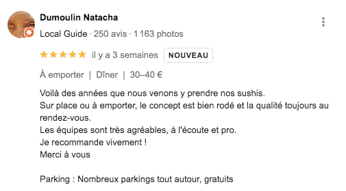 Livraison Sushis Aix avis client